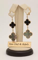 1990s Van Cleef & Arpels Onyx, Mother-of-Pearl Alhambra Gold Earrings