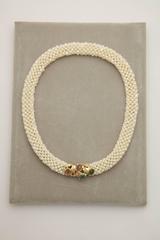 1980s Pearl Collar with Multicolored Semi Precious Gem Stones Gold Necklace