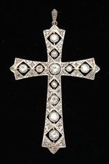 Edwardian Antique Cut Diamond Cross Platinum Pendant with Diamond Bail