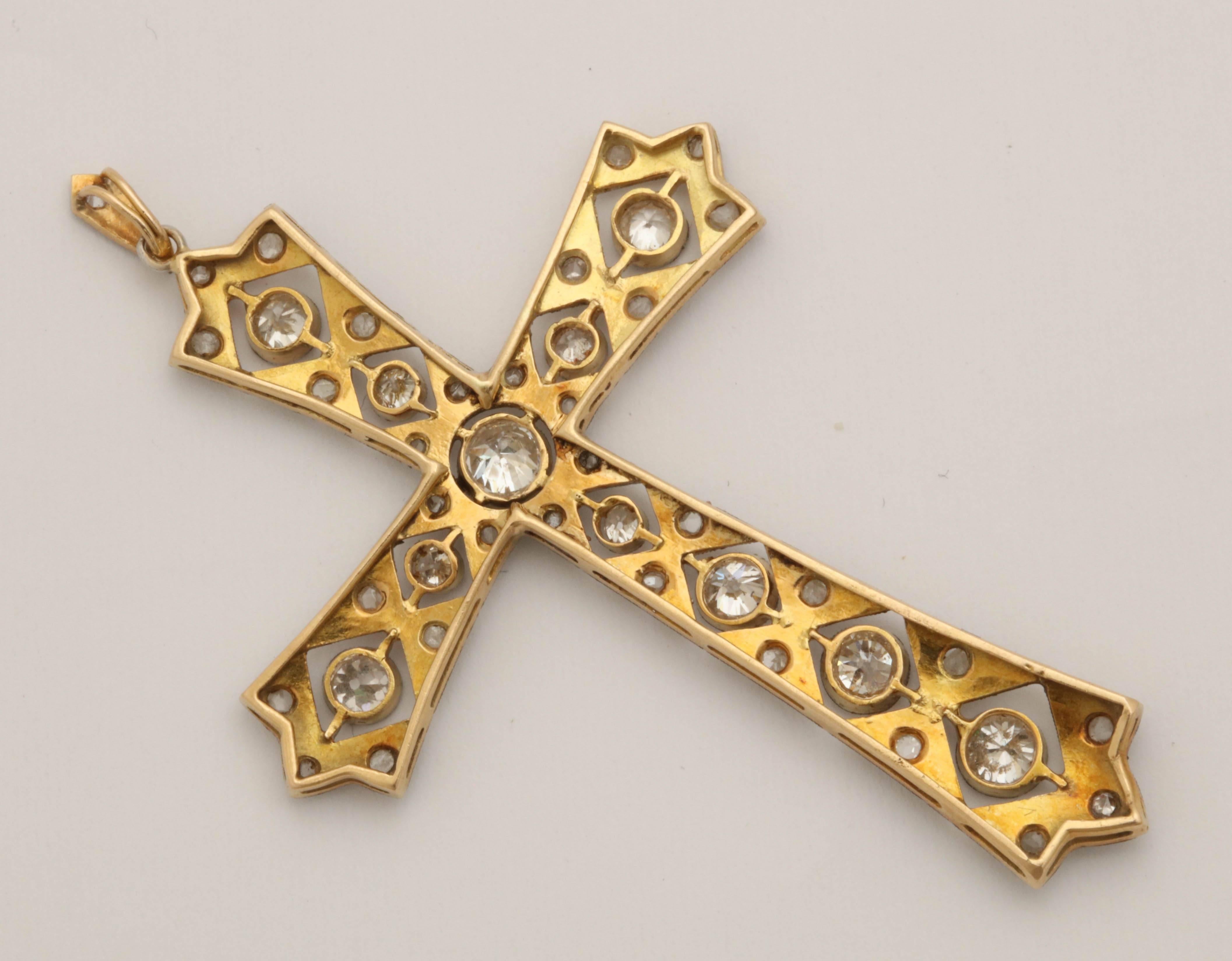Edwardian Antique Cut Diamond Cross Platinum Pendant with Diamond Bail 1