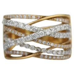 Anello a fascia con diamanti intrecciati in oro massiccio 14k (certificato)