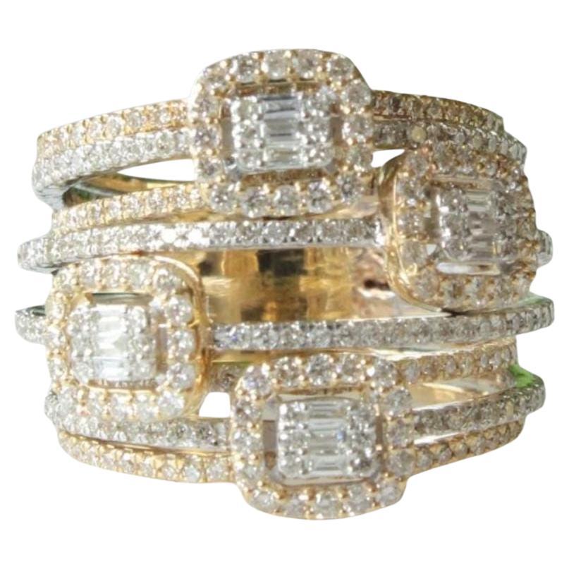 Cocktail Baguette Natural Diamond Halo Ring in 14K Solid Gold (Certified)