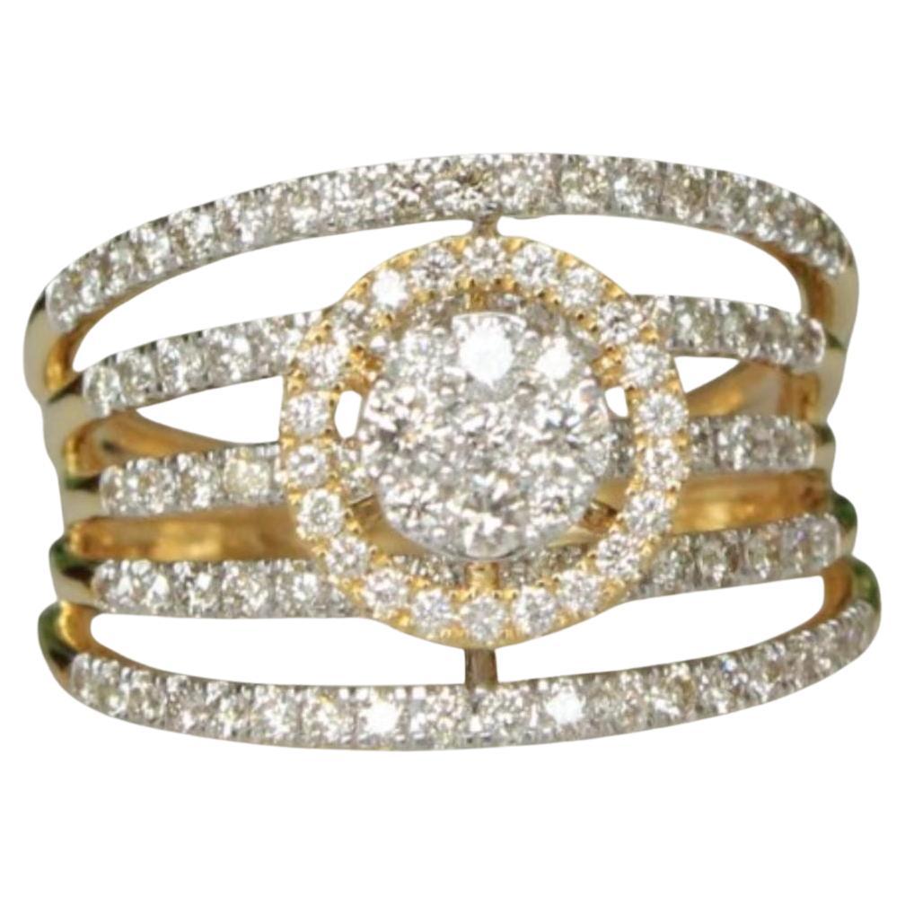 Halo Natural Diamond Engagement Band Ring in 14K Solid Gold (Certified)