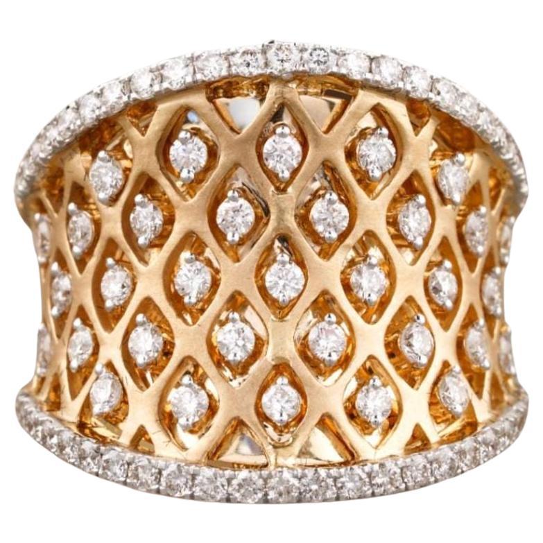 Diamant-Cocktailring mit Korsett-Design aus 14K massivem Gold (zertifiziert) im Angebot