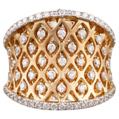 Natural Diamond Cocktail Corset Design Ring in 14K Solid Gold (Certified)