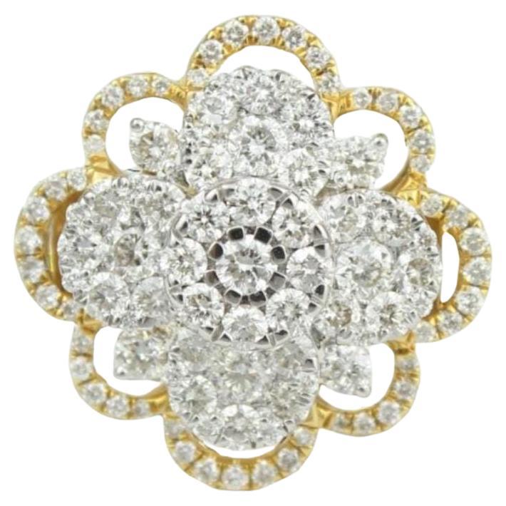 Flower Cluster Natural Diamond Ring in 14K Solid Gold (Certified)