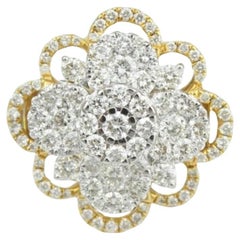Flower Cluster Natural Diamond Ring in 14K Solid Gold (Certified)