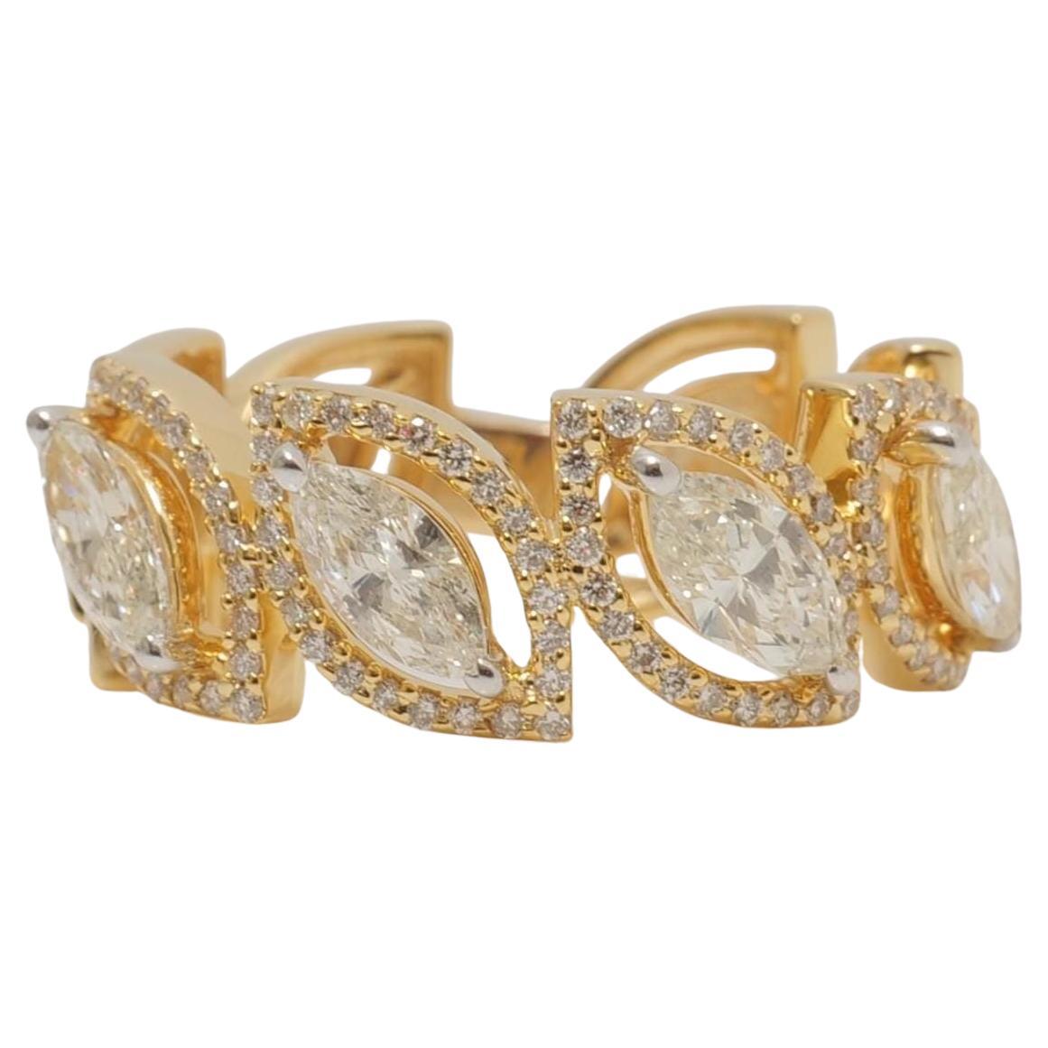 Marquise Leaves Natural Diamond Eternity Band Ring in 14K Solid Gold (Certified)