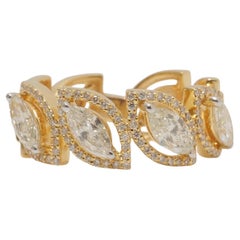 Marquise Leaves Natural Diamond Eternity Band Ring in 14K Solid Gold (Certified)