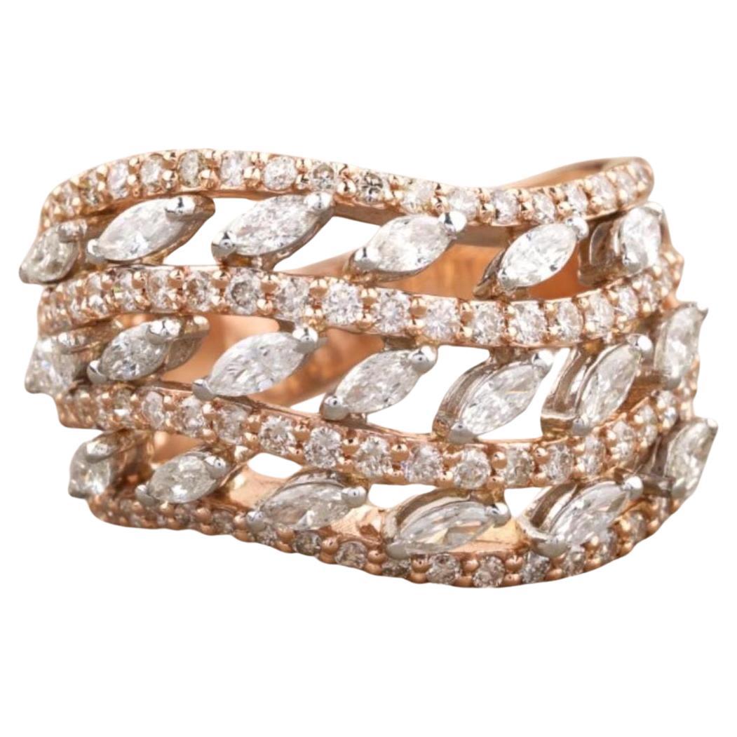 Marquise-Diamant- Wave Lines-Ring aus 14K Massivgold (zertifiziert)