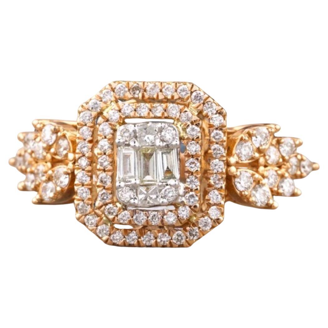 Emerald Cut Natural Diamond Cluster Ring in 14k Solid Gold (Certified)