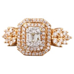 Emerald Cut Natural Diamond Cluster Ring in 14k Solid Gold (Certified) Emerald Cut Natural Diamond Cluster Ring in 14k Solid Gold (Certified)