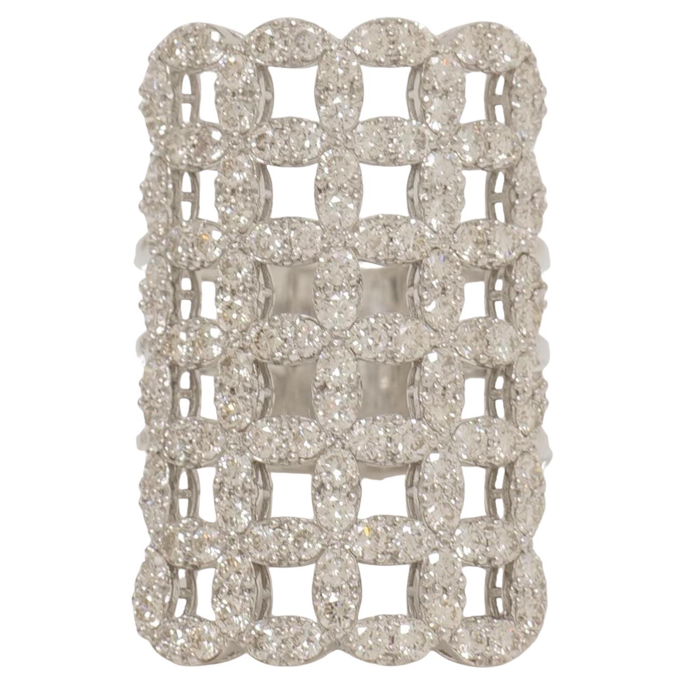 Check Design Triple Shank Cocktail Diamond Ring in 14k Solid Gold (Certified)