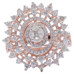 Flower Natural Diamond Ring With Illusion Setting in 14K Solid Gold (Certified)