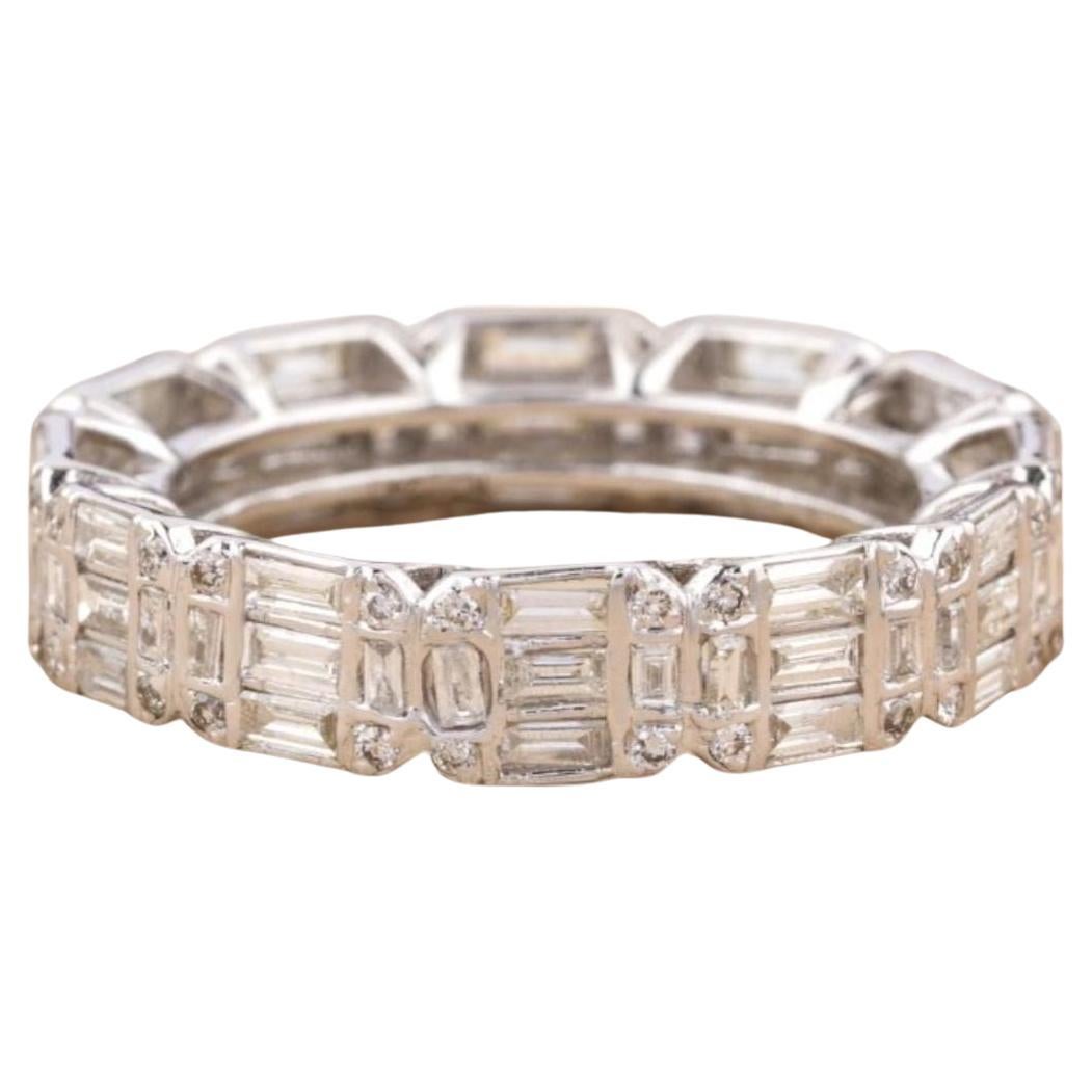 Emerald Illusion Wedding Natural Diamond Ring 14k Solid Gold (Certified) For Sale