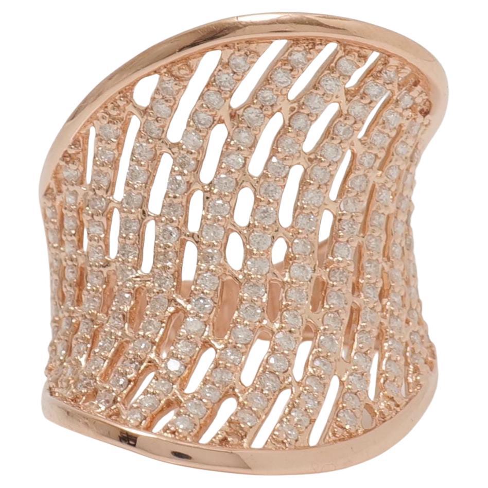 Wide Full Finger Natural Diamond Ring in 14K Solid Gold (Certified)