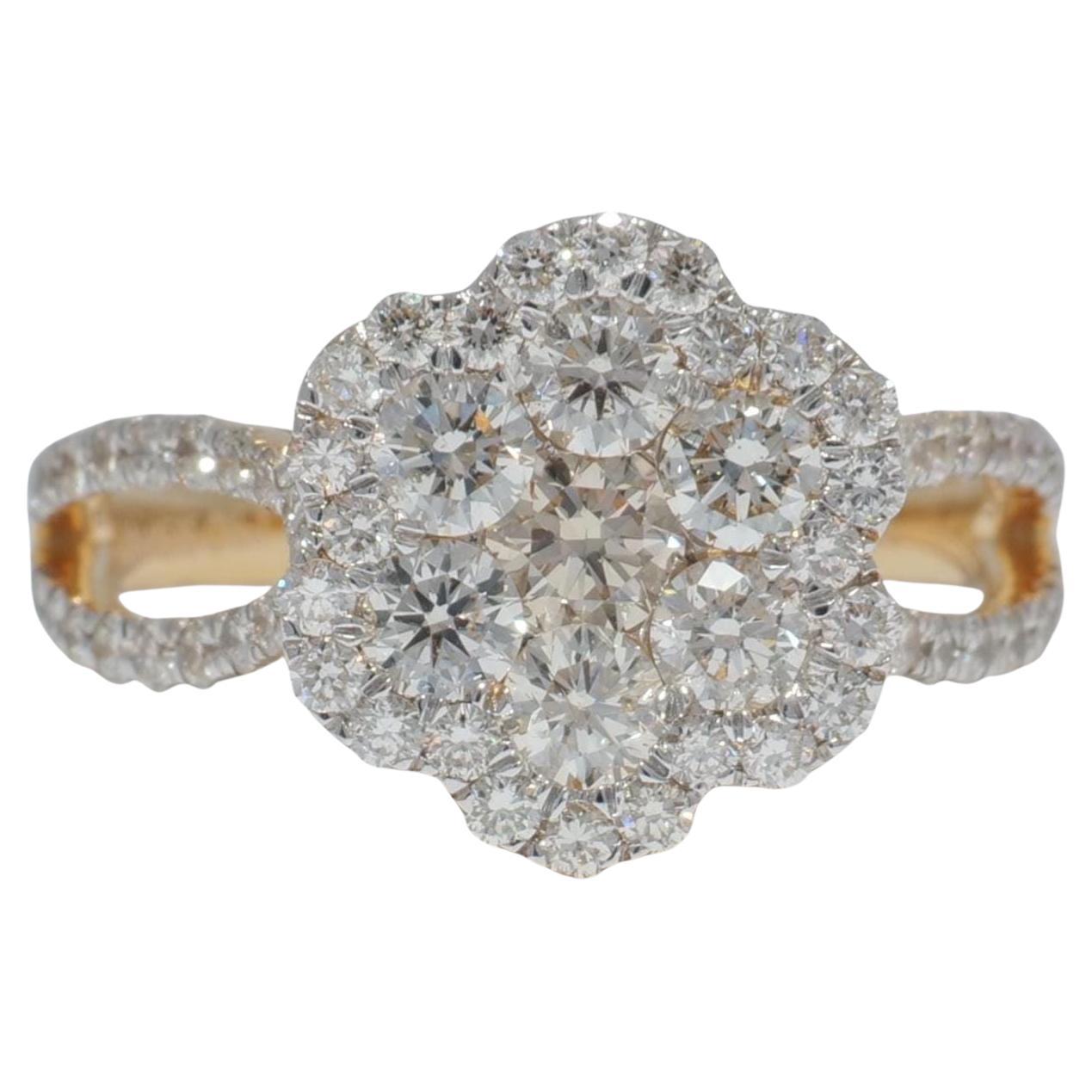 Flower Natural Diamond Ring With Illusion Setting in 14K Solid Gold (Certified)