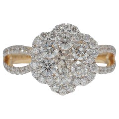 Flower Natural Diamond Ring With Illusion Setting in 14K Solid Gold (Certified)