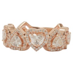 Anillo de oro macizo de 14 quilates con banda de eternidad de diamantes en forma de corazón de halo (certificado) Anillo de oro macizo de 14 quilates con banda de eternidad de diamantes en forma de corazón de halo (certificado)