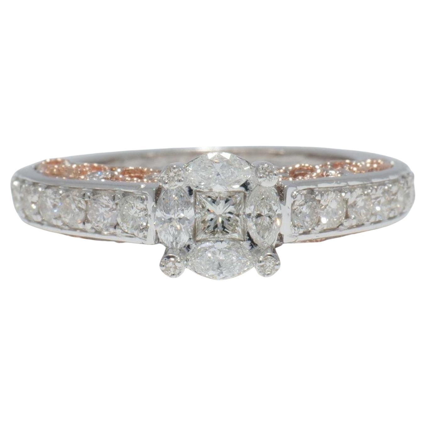 Illusion Setting Natural Diamond Ring in 14K Solid Gold (Certified) For Sale