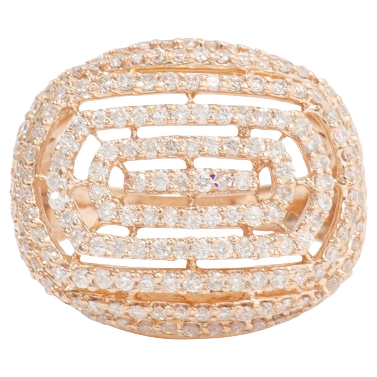 Concentric Oval Natural Diamond Ring in 14K Solid Gold (Certified) For Sale