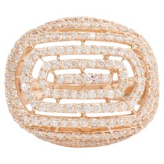 Concentric Oval Natural Diamond Ring in 14K Solid Gold (Certified)