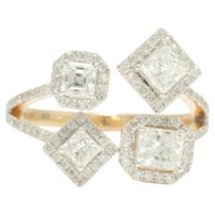 Halo Natural Diamond Open Cuff Cocktail Ring in 14K Solid Gold (Certified)