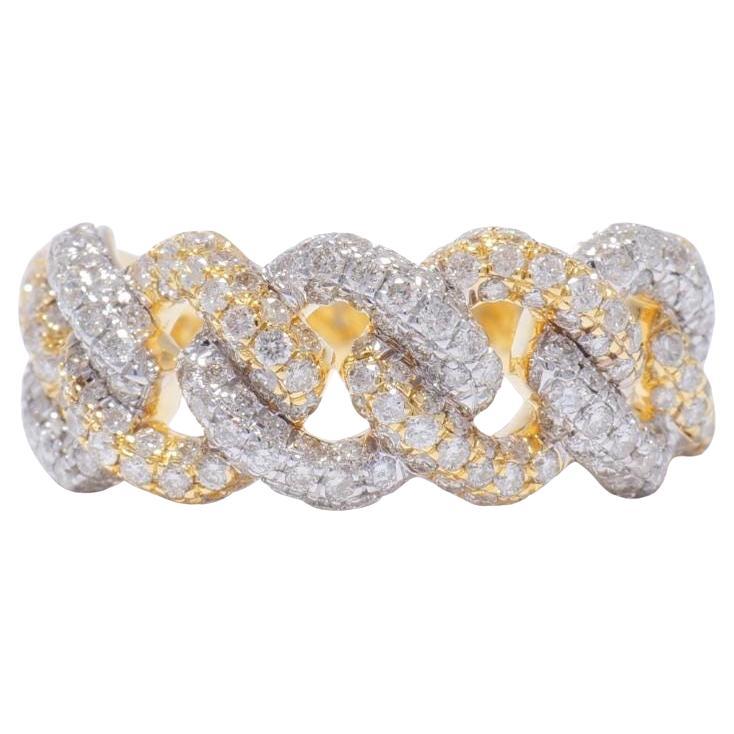Miami Cuban Natural Diamond Eternity Band Ring in 14K Solid Gold (Certified) For Sale