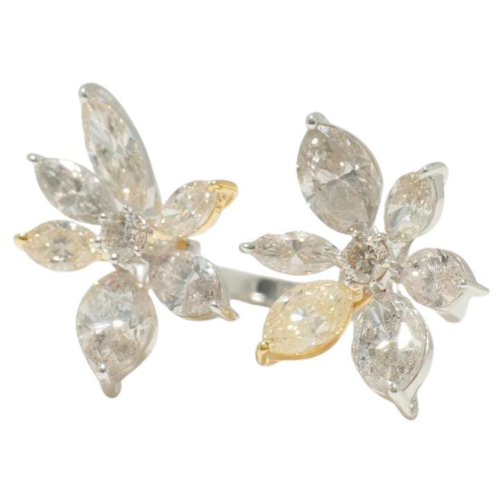 Floral Marquise Natural Diamond Ring in 14K Solid Gold (Certified)