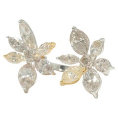 Floral Marquise Natural Diamond Ring in 14K Solid Gold (Certified)