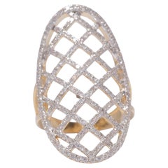 Bague d
affirmation en or massif 14 carats avec diamants ovales en maille (certifiée)