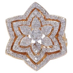 Flower Natural Diamond Cocktail Ring in 14K Solid Gold (Certified)