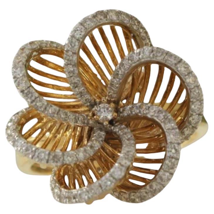 Anillo de cóctel de diamantes Floral en oro macizo de 14k (certificado)