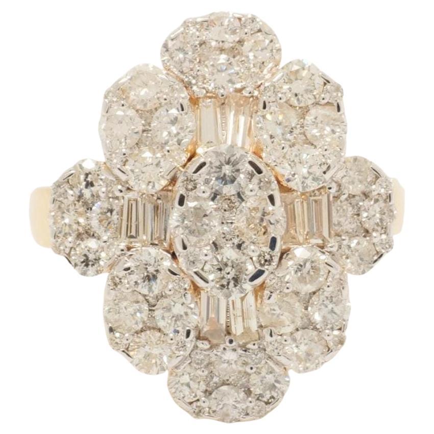 Flower Cluster Natural Diamond Full Finger Ring in 14K Solid Gold (Certified) For Sale