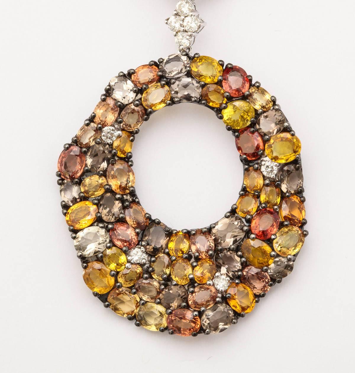 Women's Multi-Color Sapphire Diamond white gold Earrings