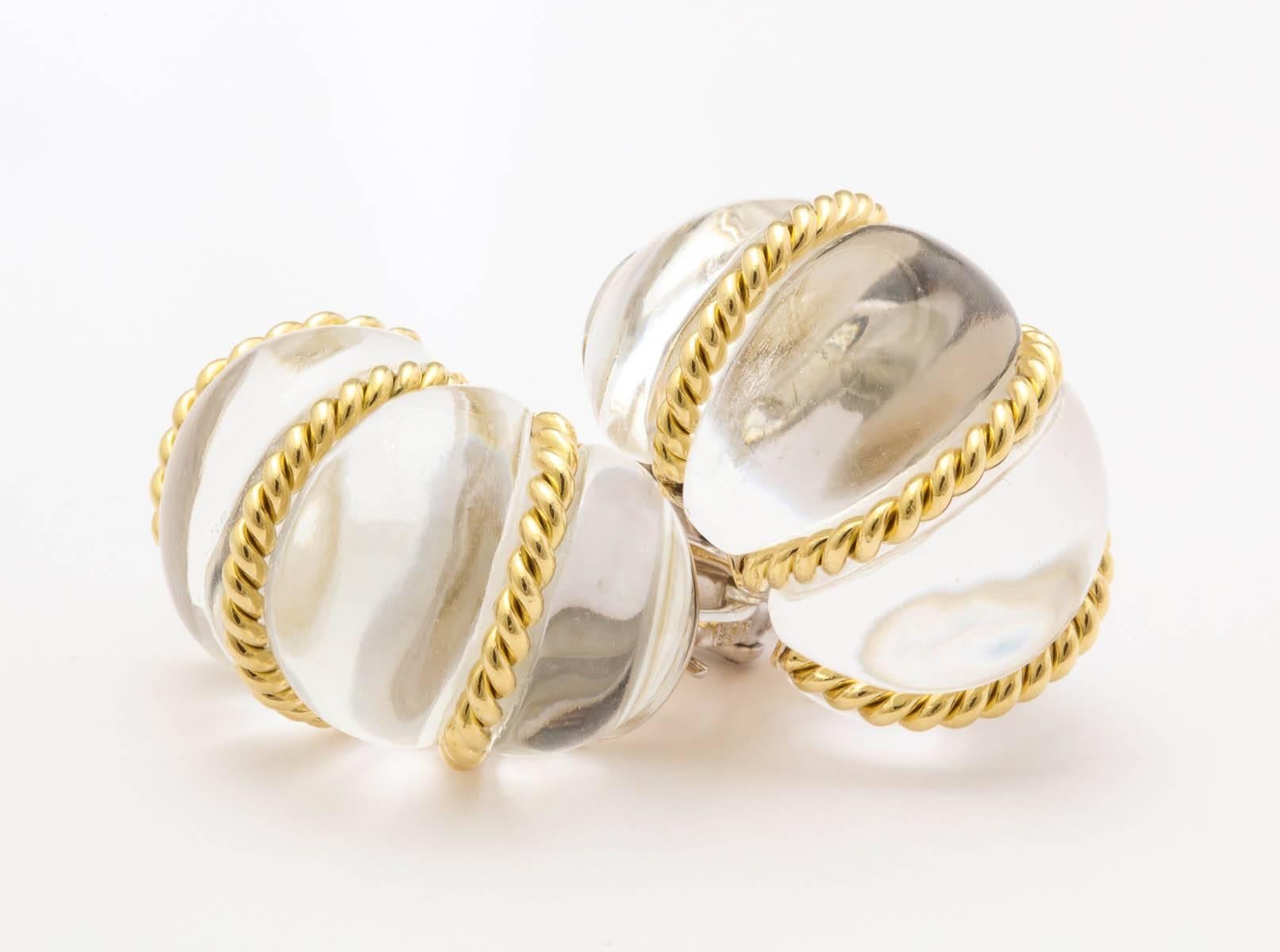rock Crystal Gold shrimp design earrings  For Sale 1