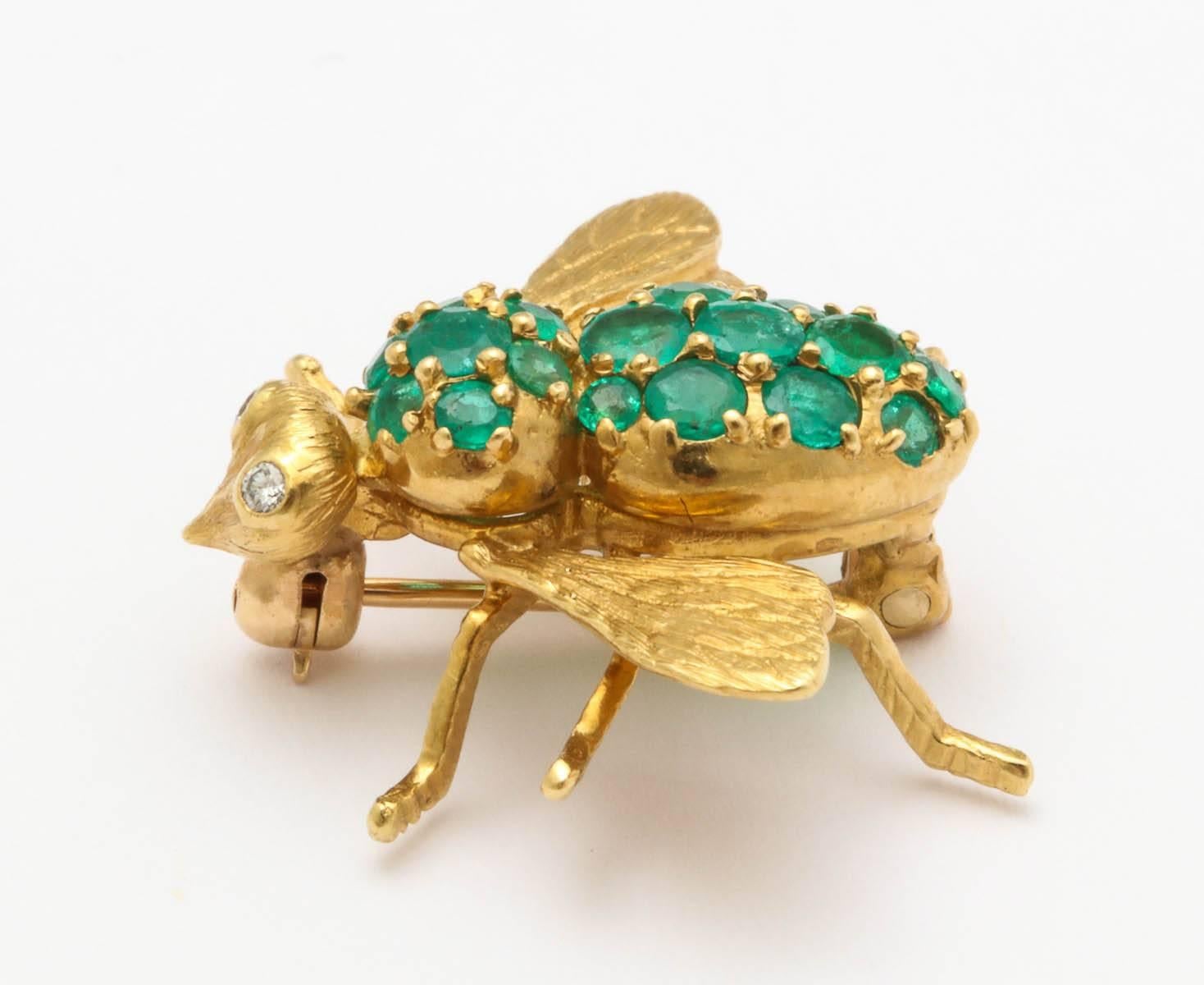 Rosenthal Emerald Yellow Gold Baby Bee Brooch 1
