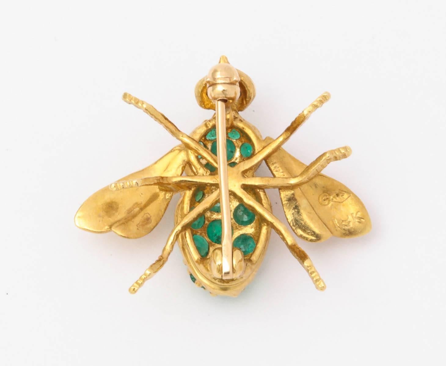 Rosenthal Emerald Yellow Gold Baby Bee Brooch 3