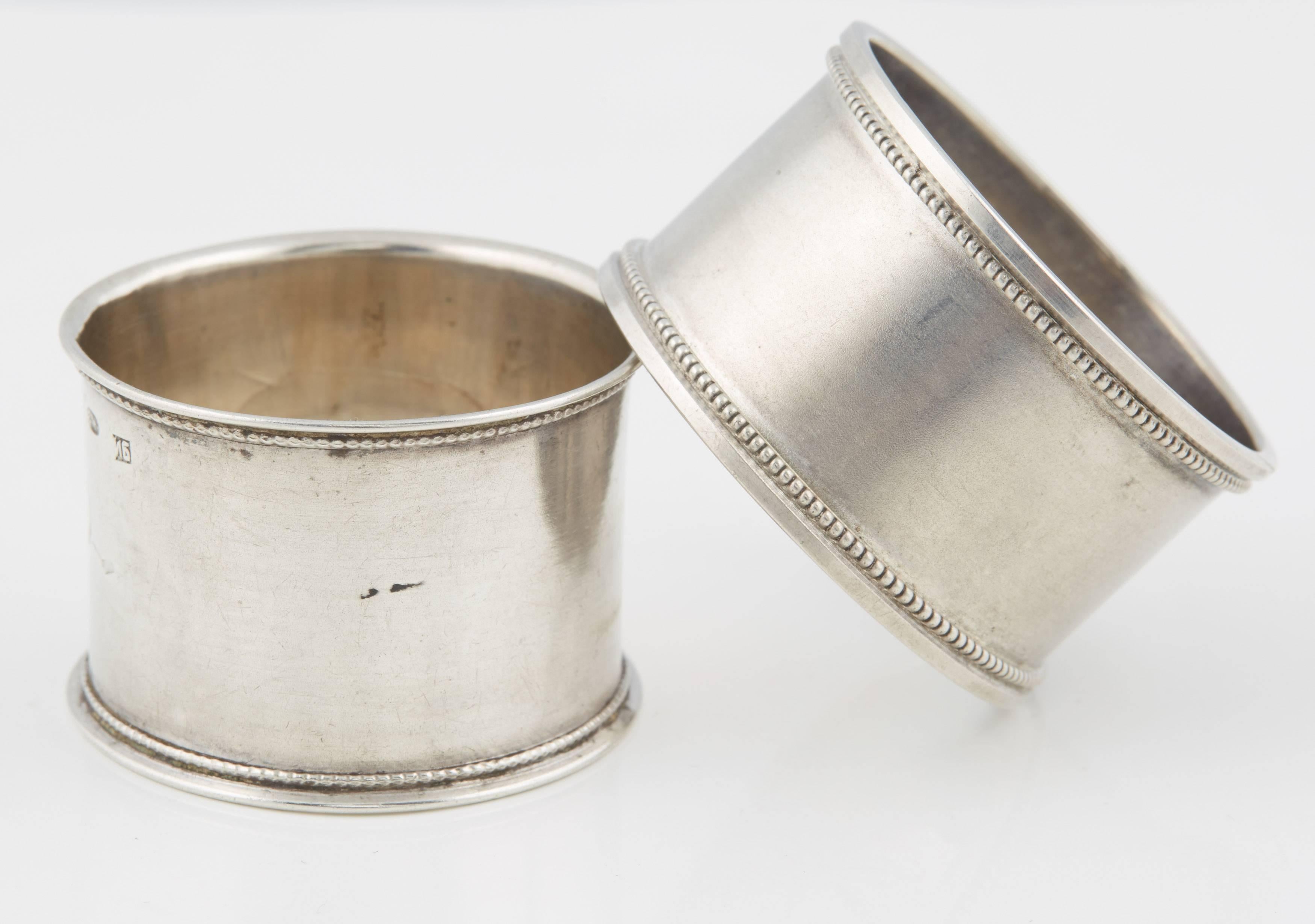 Women's or Men's Two Russian Silver His and Hers Napkin Rings, circa 1908