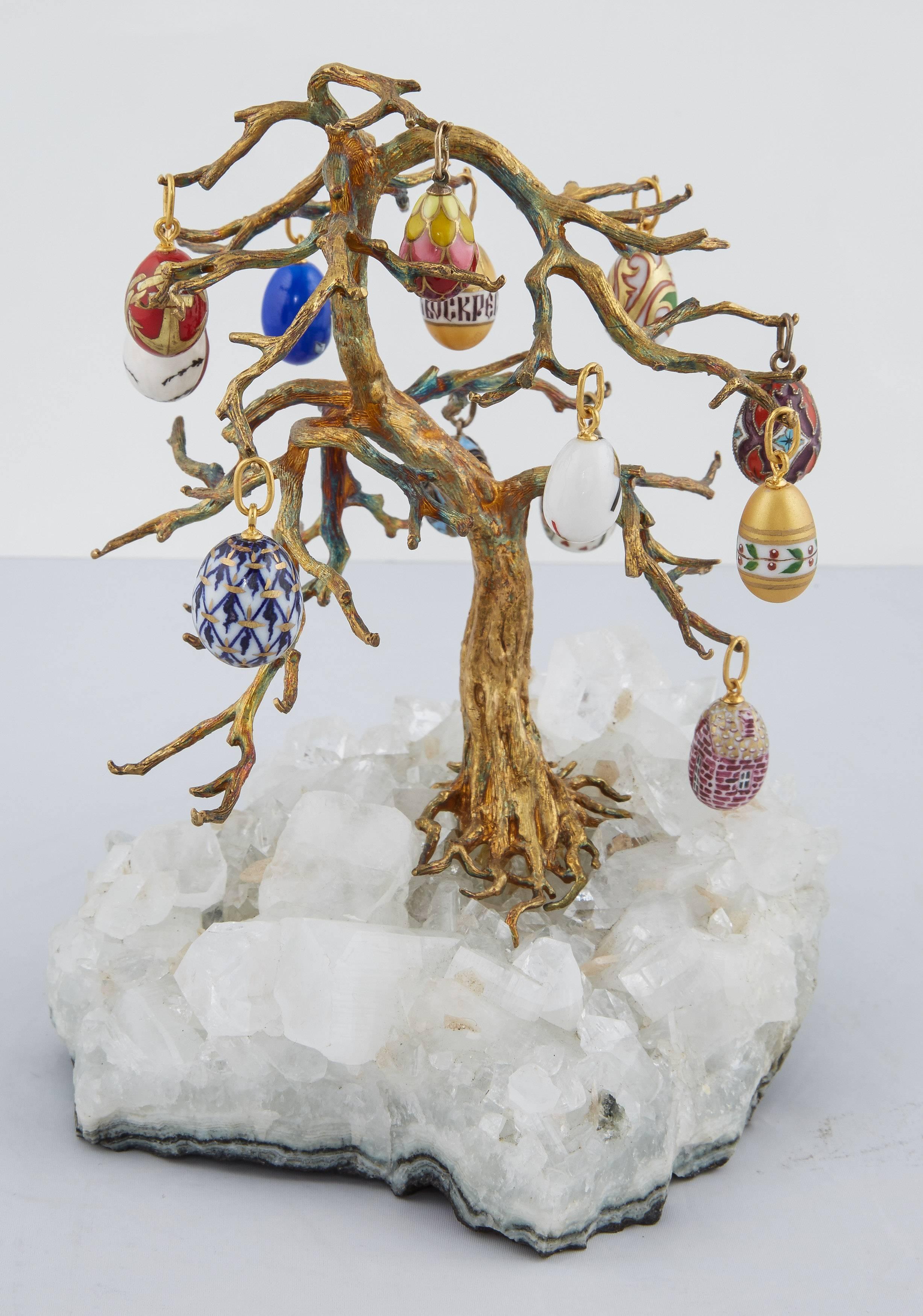 Rough Cut Russian Easter Egg Rock Crystal Tree, 20th century