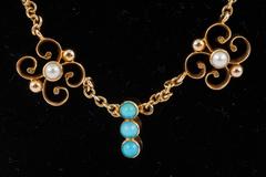 Turquoise and Pearl Necklace in Liberty Style