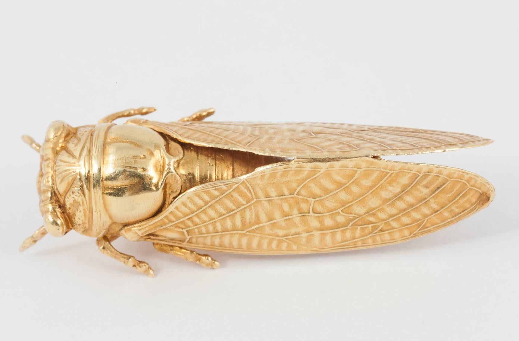 Victorian Gold Cicada Brooch In Excellent Condition In London, GB