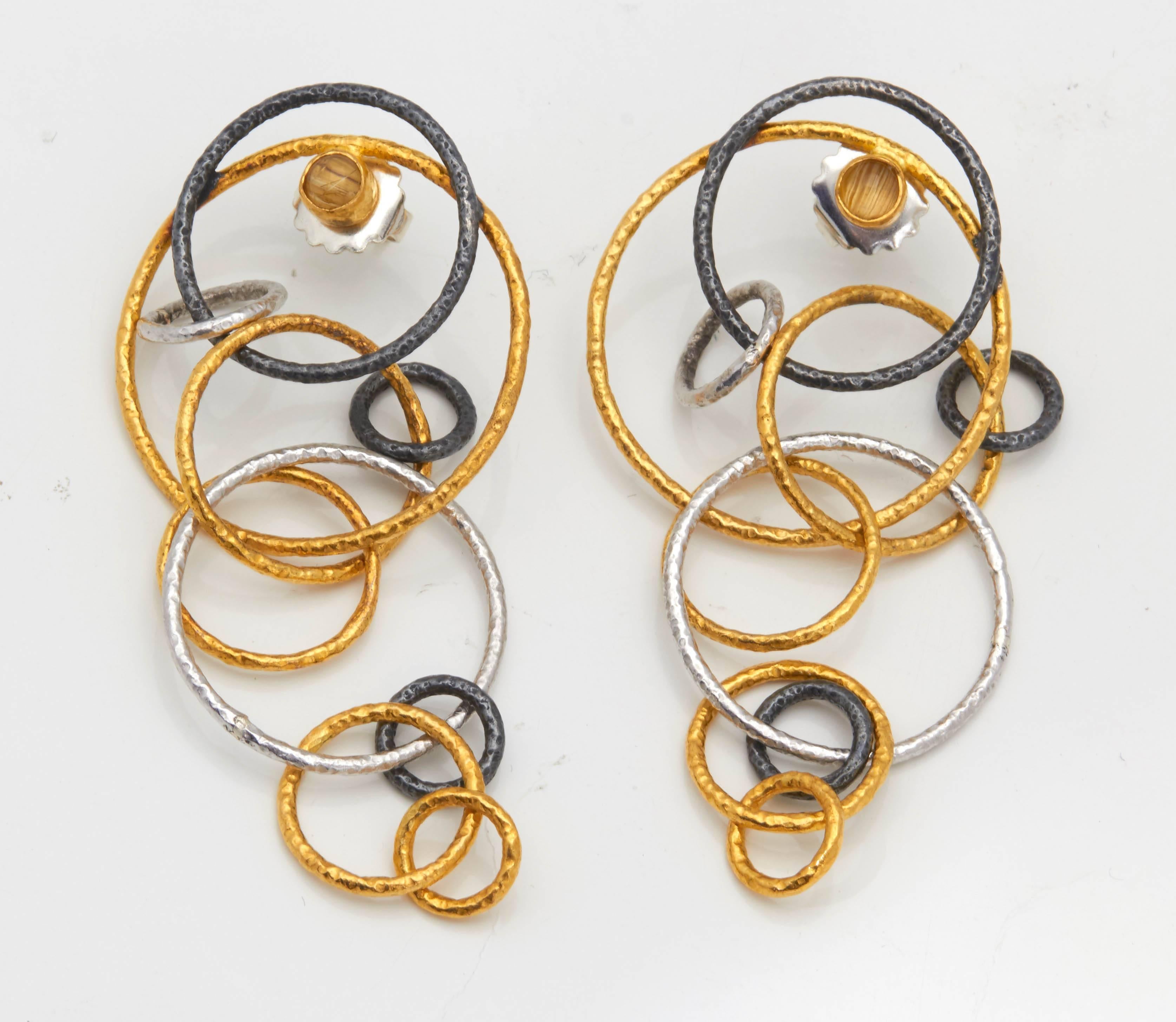 Contemporary Silver Gold Hula Ring Earrings