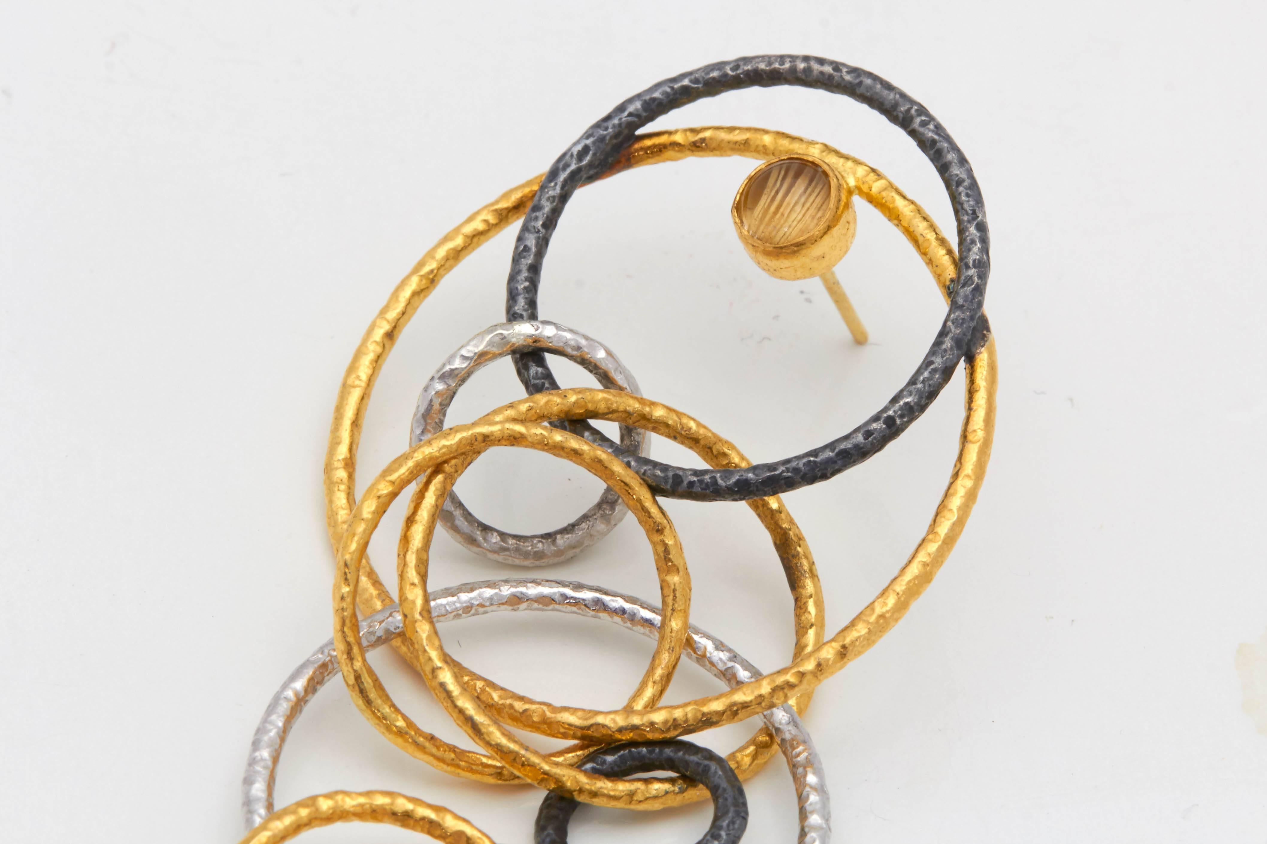 Women's Silver Gold Hula Ring Earrings