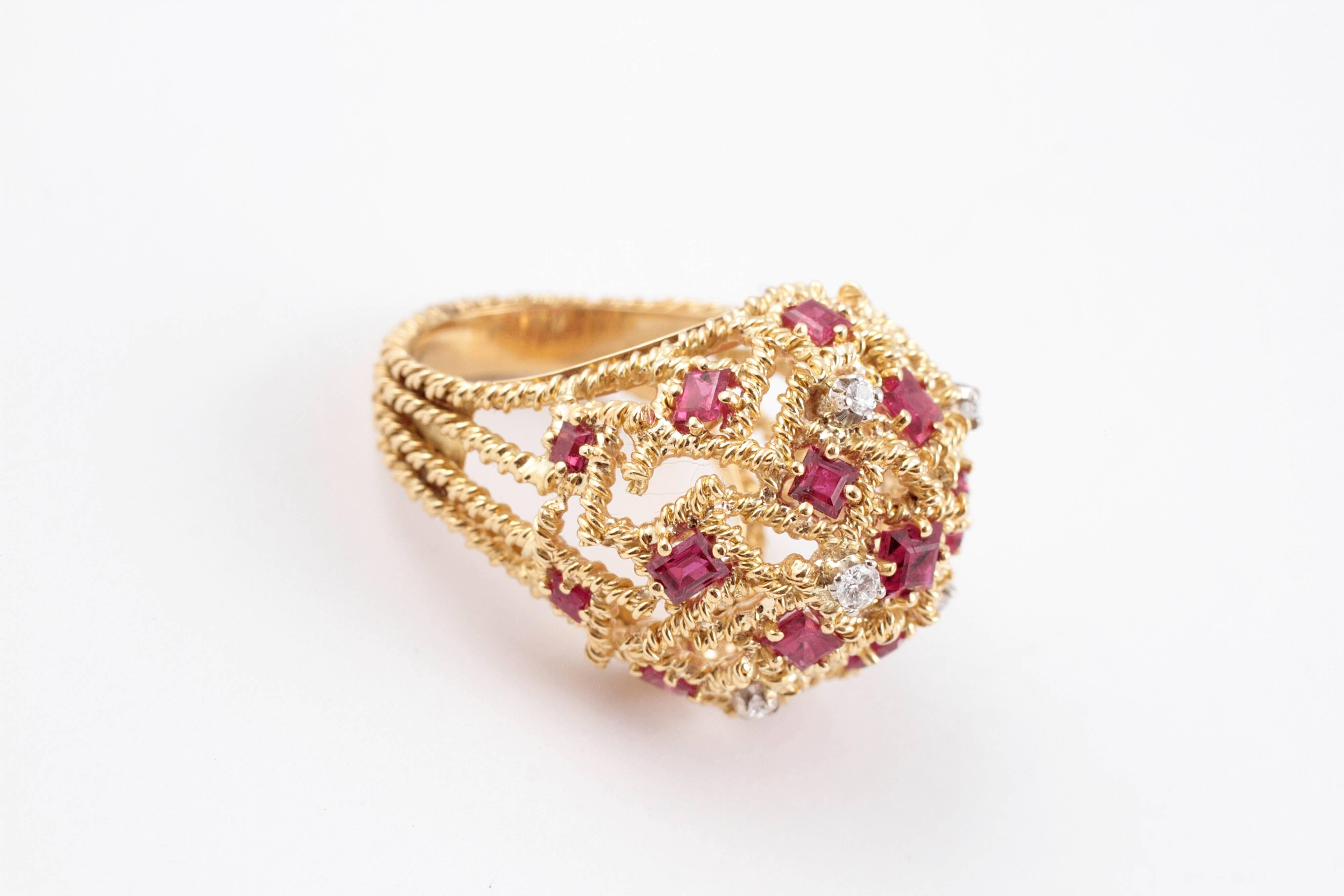 Women's Two-Tone Large Ruby and Diamond Ring