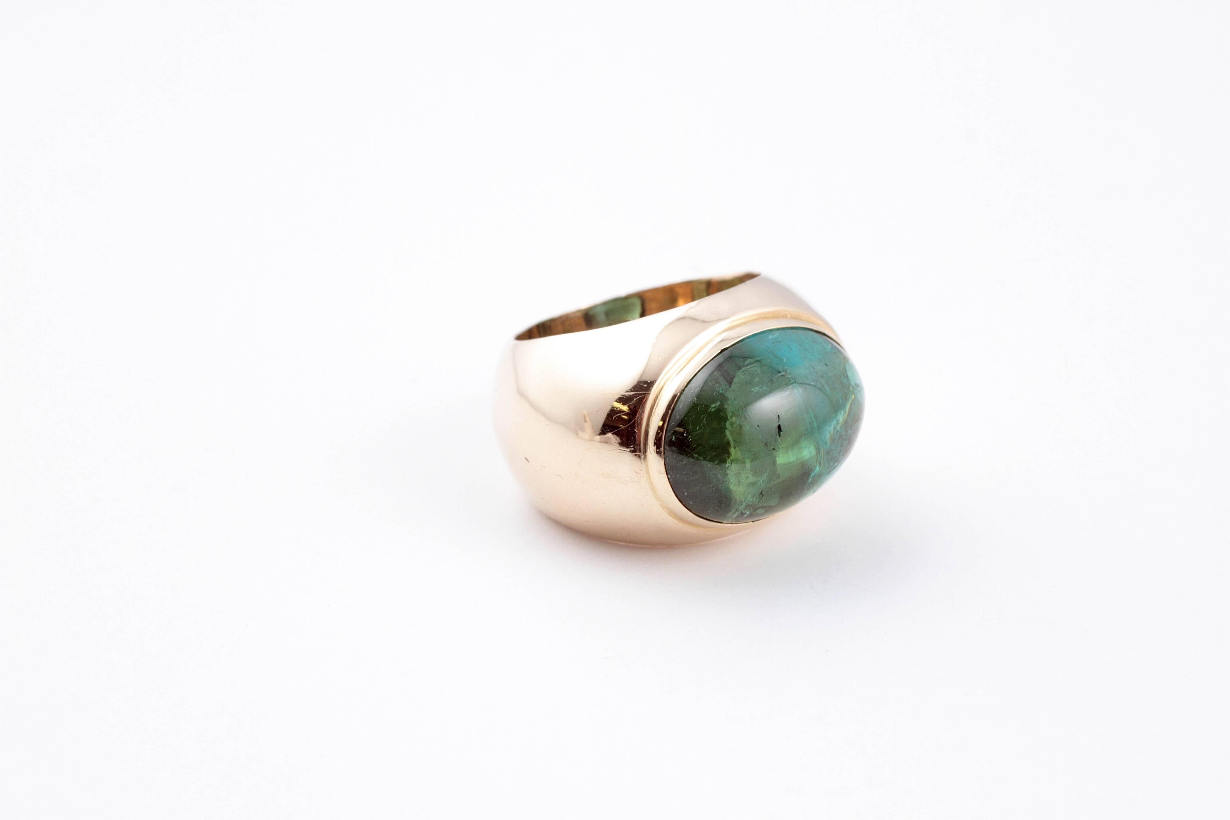 Cabochon Green Tourmaline Yellow Gold Ring