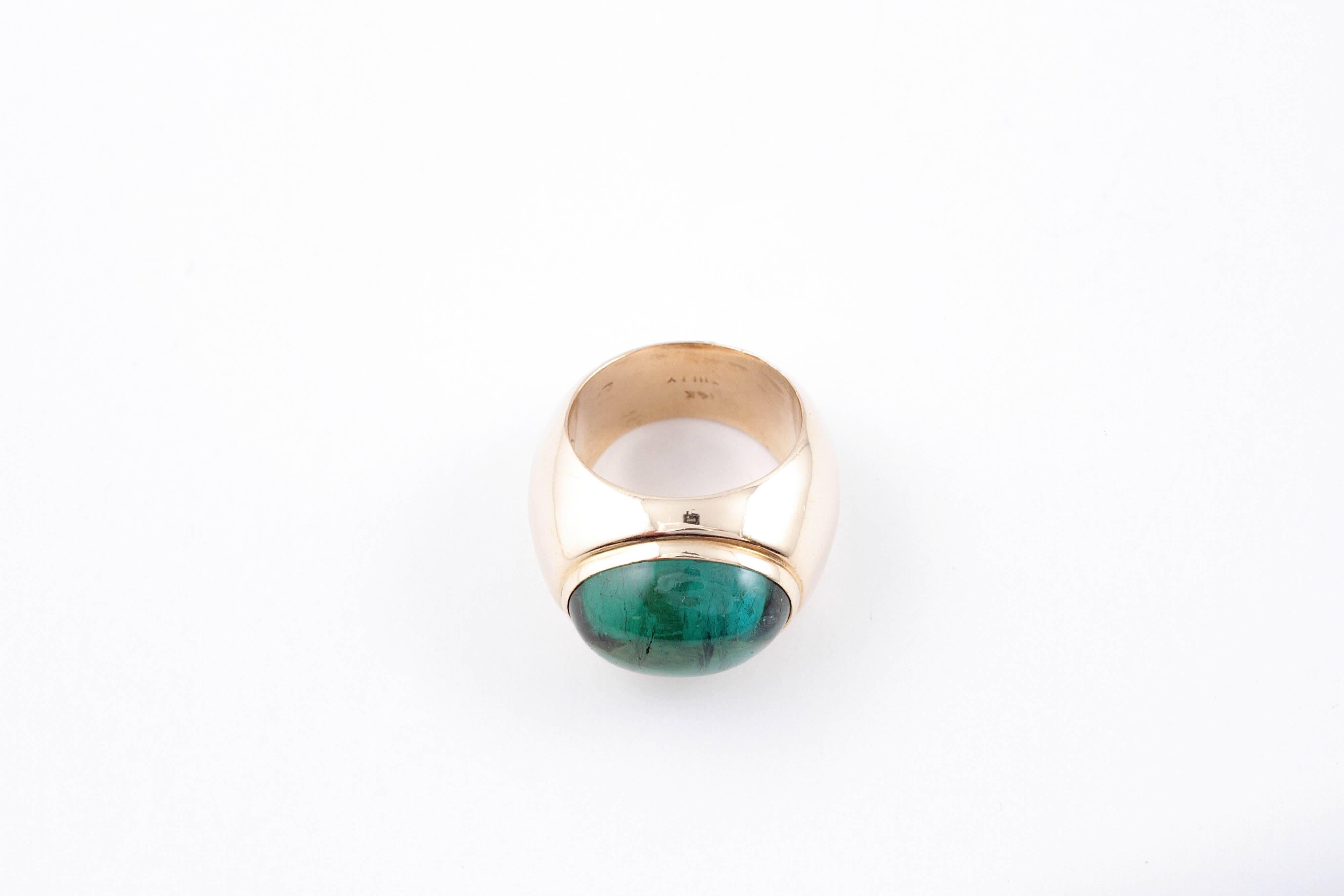 Green Tourmaline Yellow Gold Ring For Sale 1