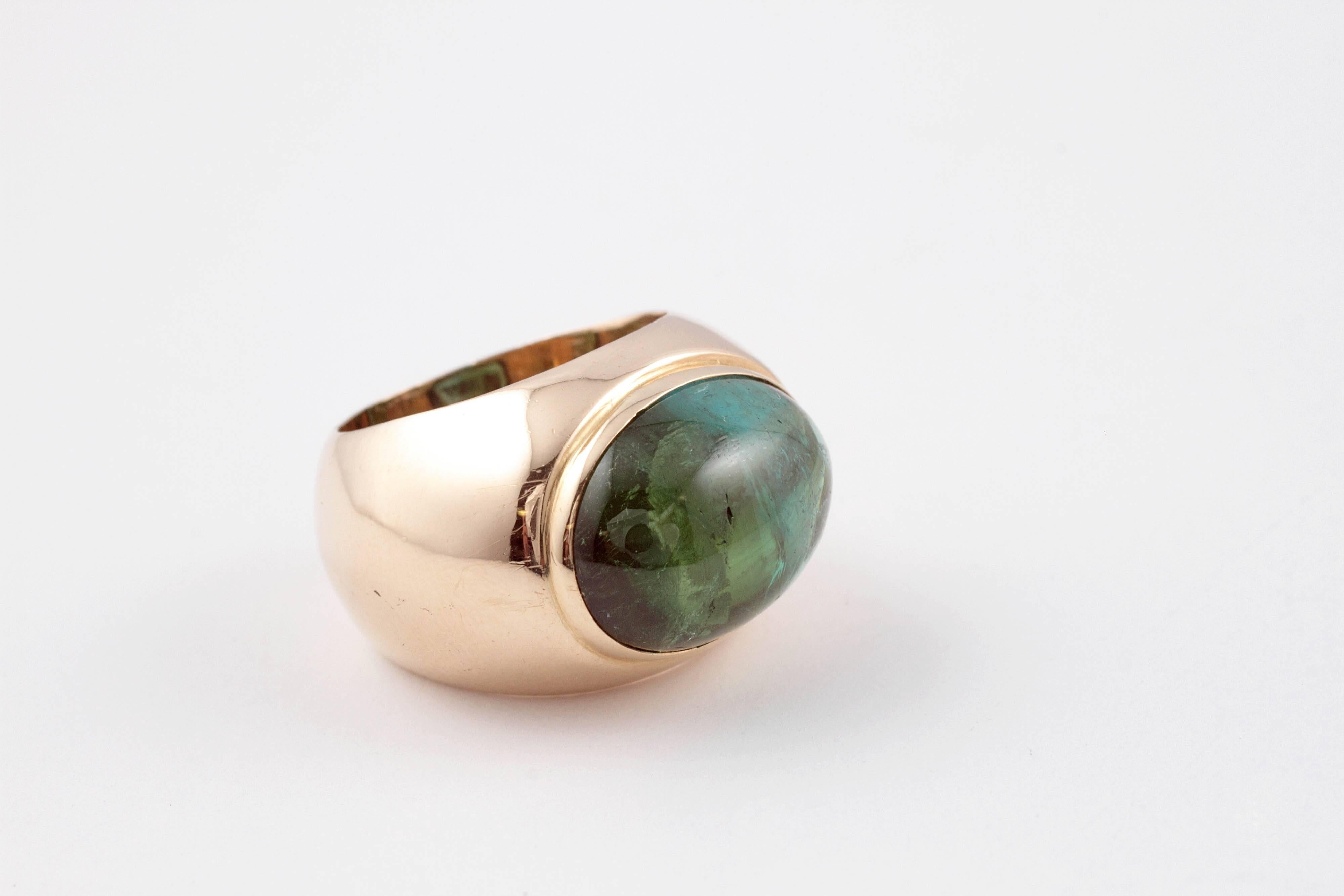 Green Tourmaline Yellow Gold Ring For Sale 2