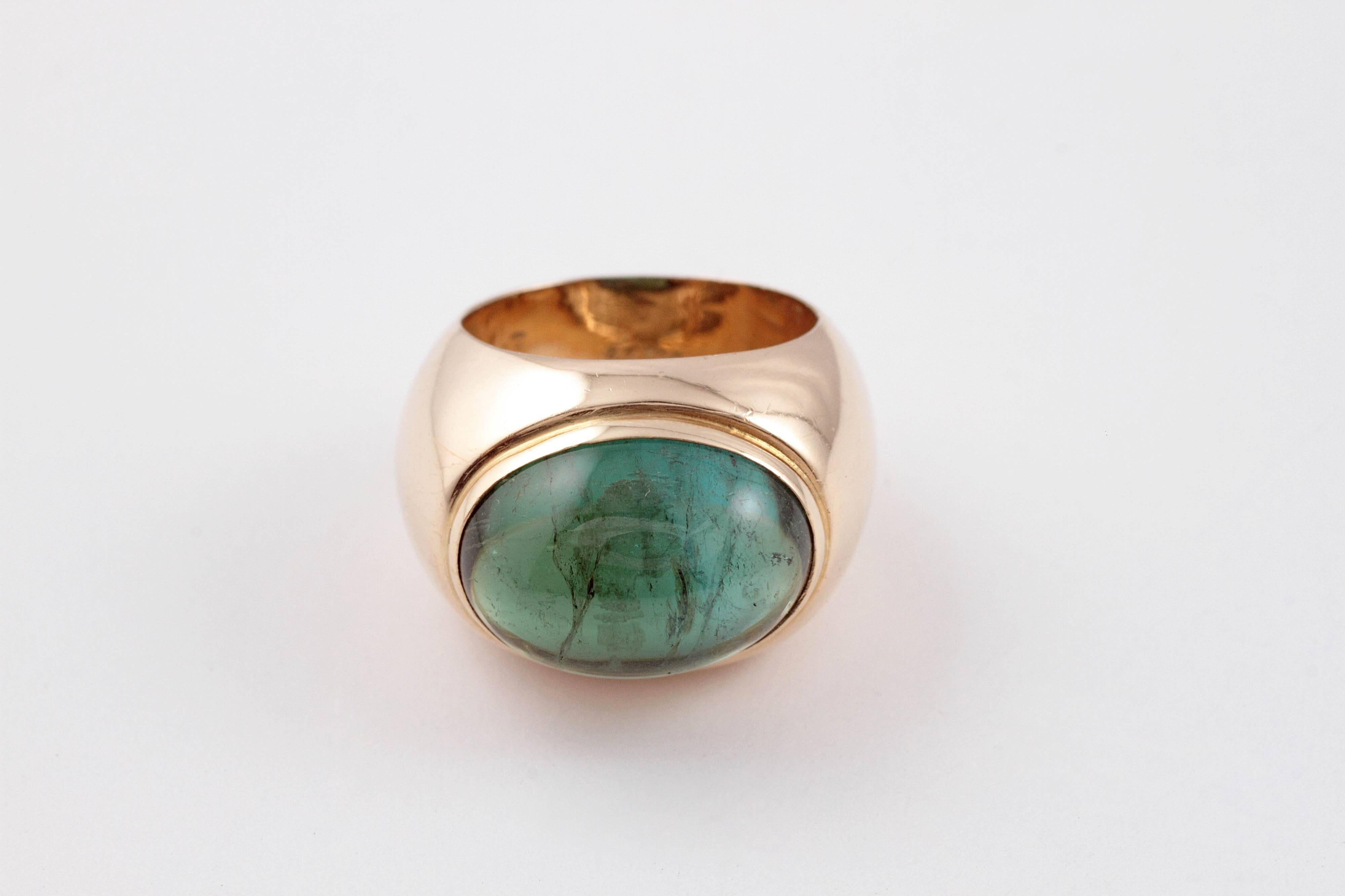 Green Tourmaline Yellow Gold Ring For Sale 3