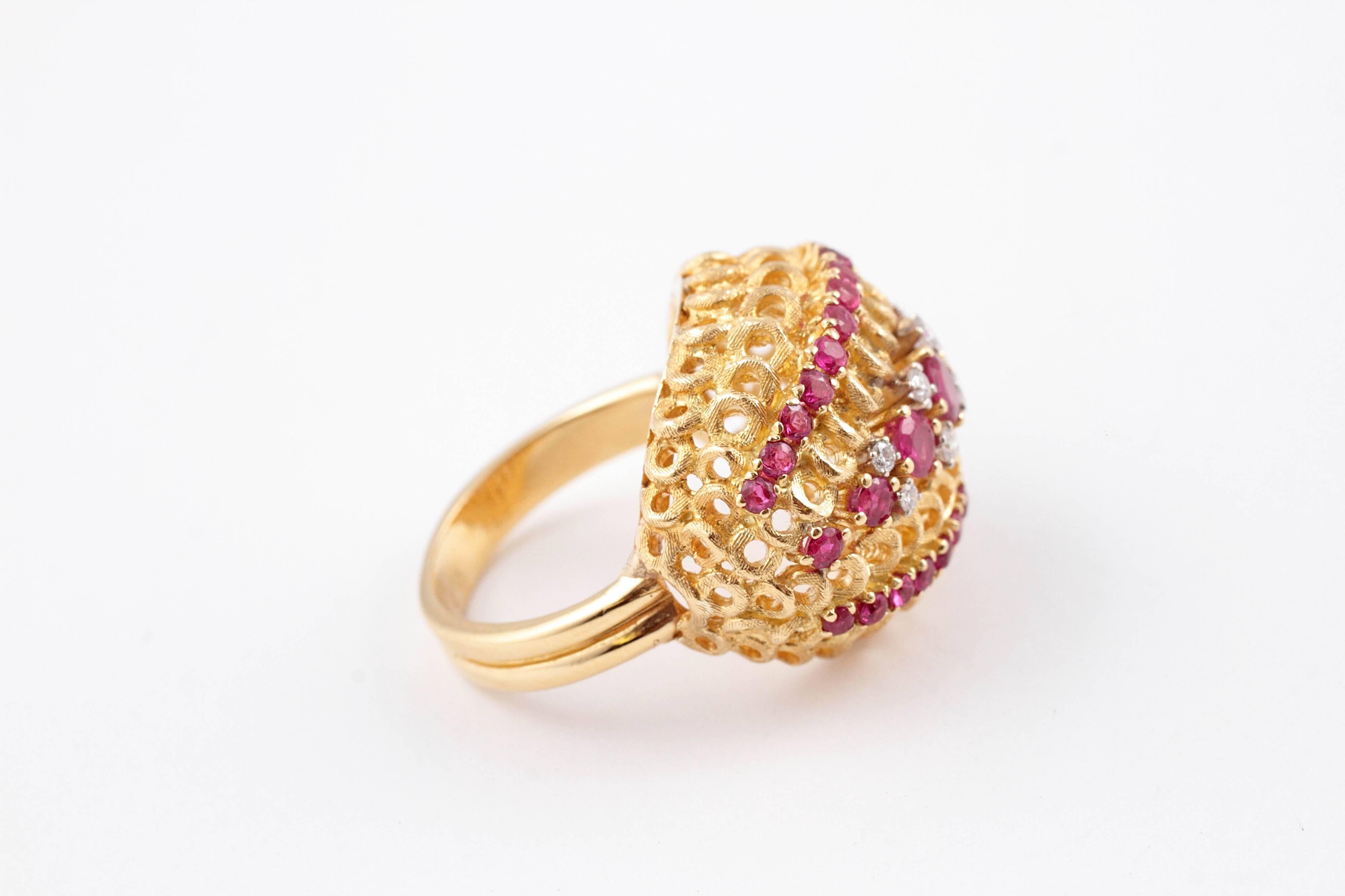 Women's Italian 1.00 Carat Ruby Diamond Ring Yellow Gold